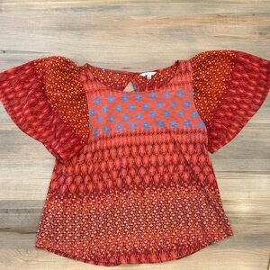 Lucky Brand (Runs Small) Red and Blue Patterned Blouse